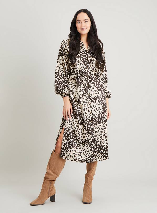 Leopard print shop satin shirt dress